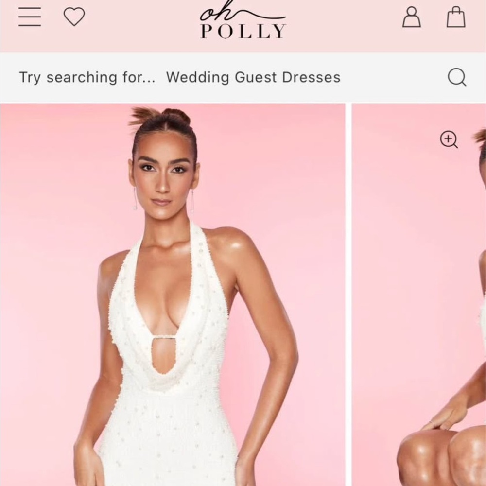 Oh Polly Ivory Halter Dress with Pearl Embellishments